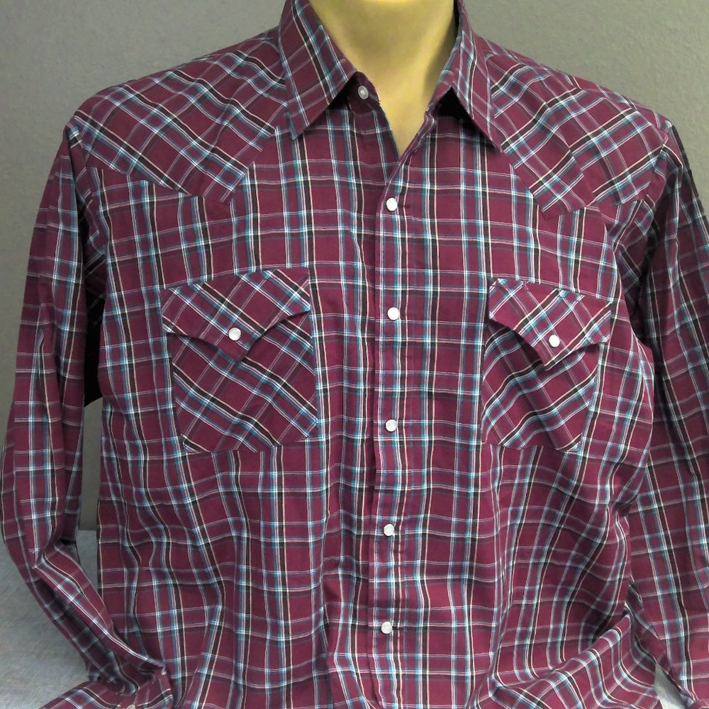 Vintage Express Rider Western Pearl Snap Shirt Long Sleeve Plaid Men's XL